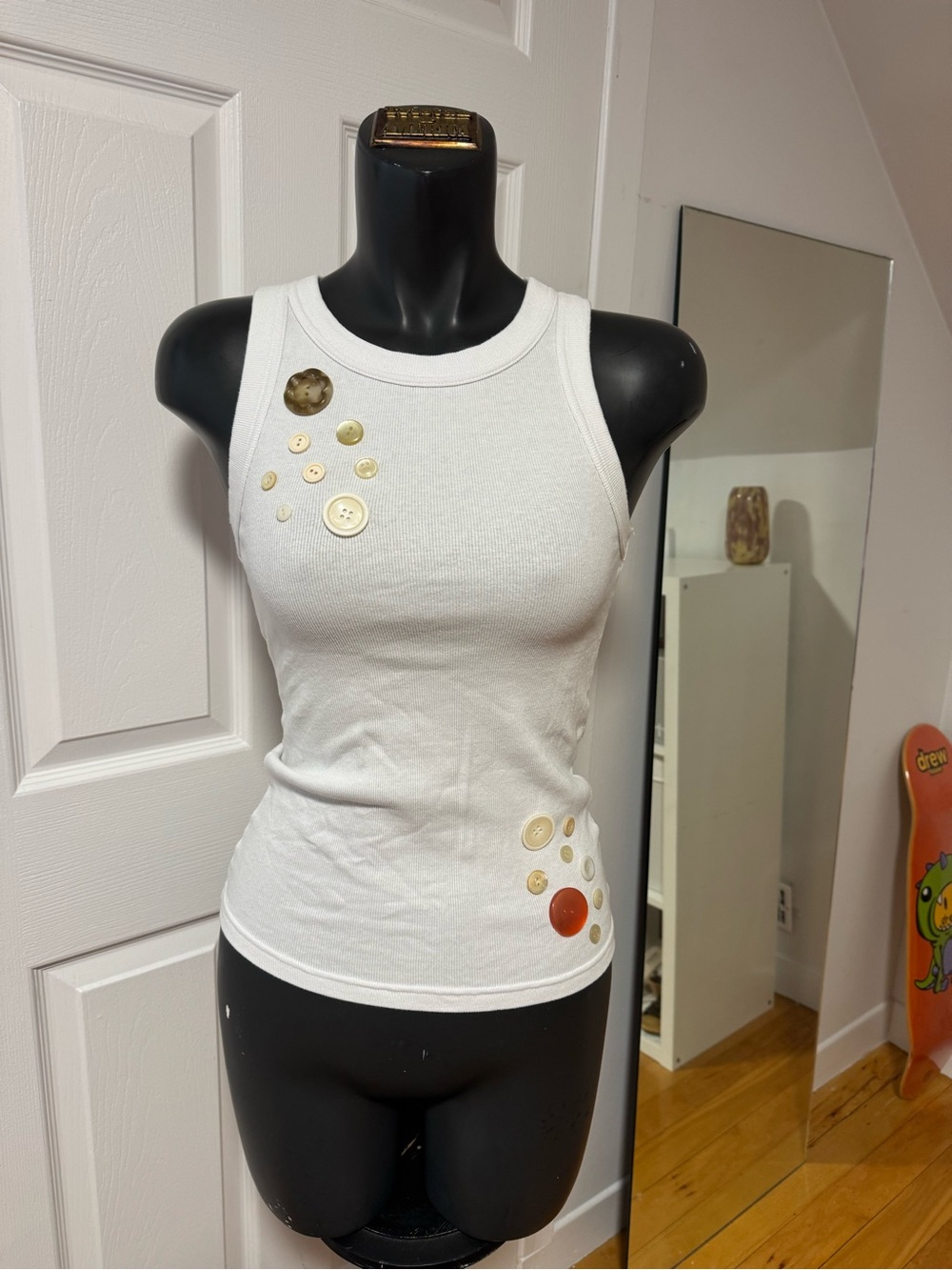 White Button-Embellished Tank Top